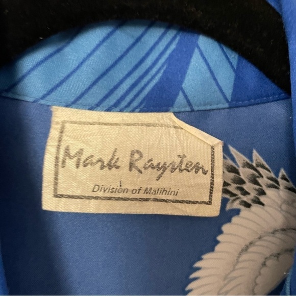 Vintage Mark Raysten Malihini Hawaiian Aloha Shirt Asian Crane Blue *see msrmts - Picture 3 of 10